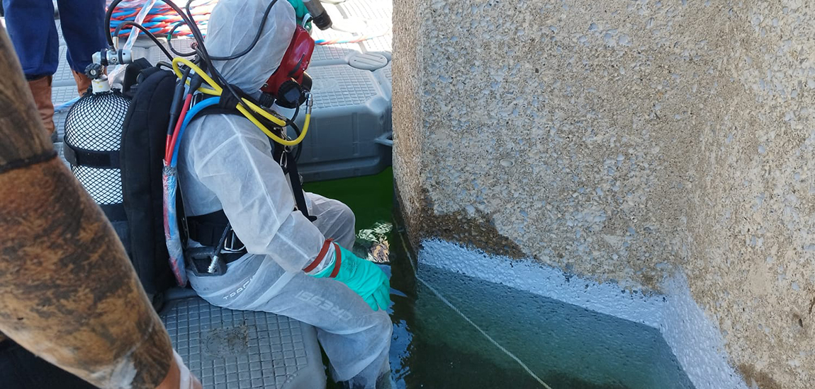 Imagem 3 - Reabilitação dos pilares da Ponte da Amoreira - Trabalhos zona submersa